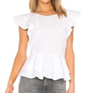 Joie White Dots Ruffle Bottom Short sleeve peplum blouse Size S